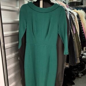 Retro Boden Green Pencil Skirt Dress Boatneck 3/4 Sleeve
